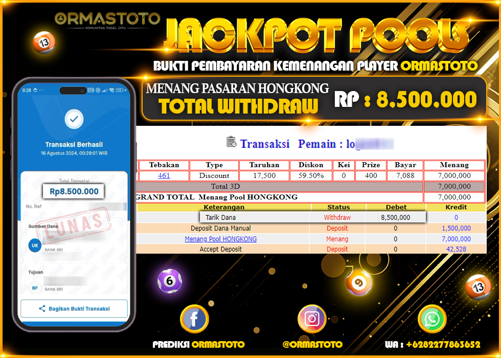 BUKTI JACKPOT POOLS HONGKONG SUDAH DIBAYAR LUNAS