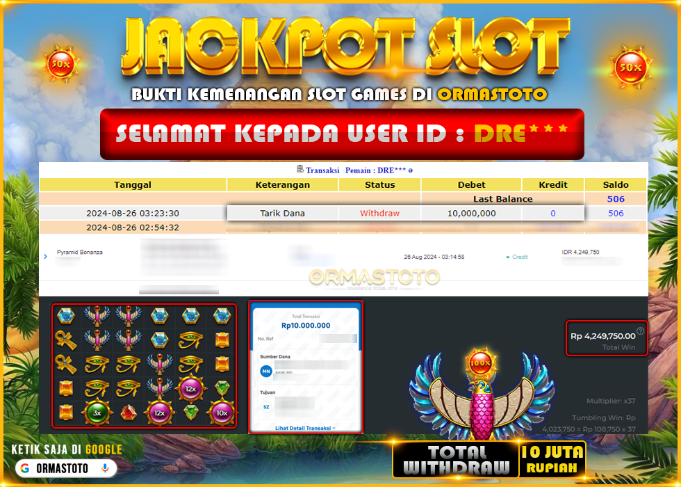 BUKTI JACKPOT SLOT PYRAMID BONANZA PRAGMATIG PLAY ORMASTOTO