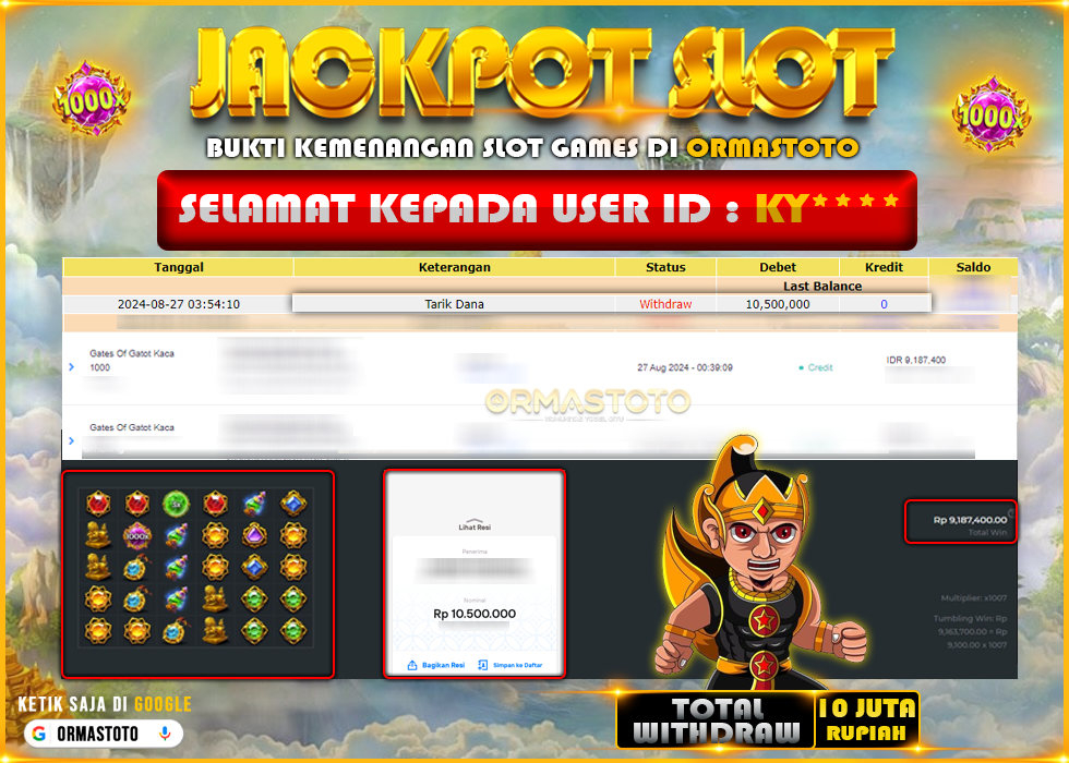 ORMASTOTO BUKTI JACKPOT KONEK PERKALIAN 1000 GATES OF GATOT KACA