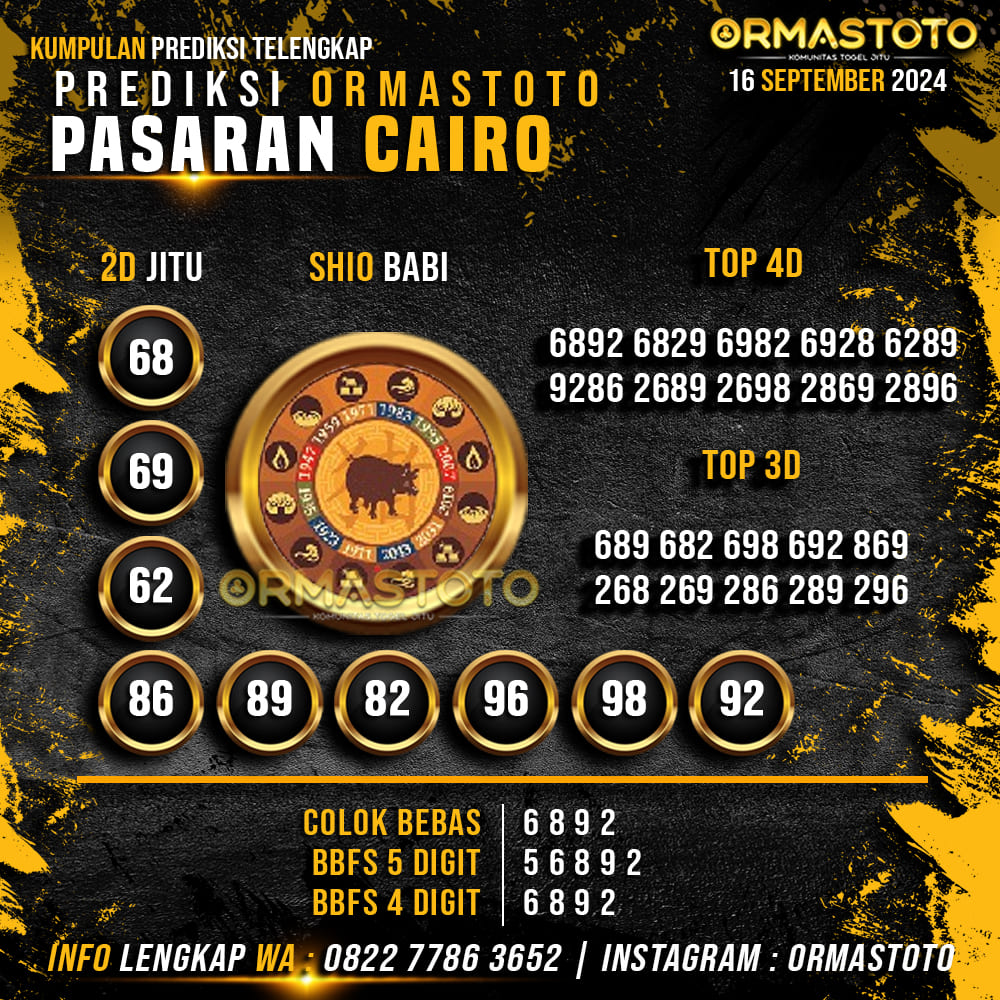 PREDIKSI CAIRO HARI INI 16 SEPTEMBER 2024