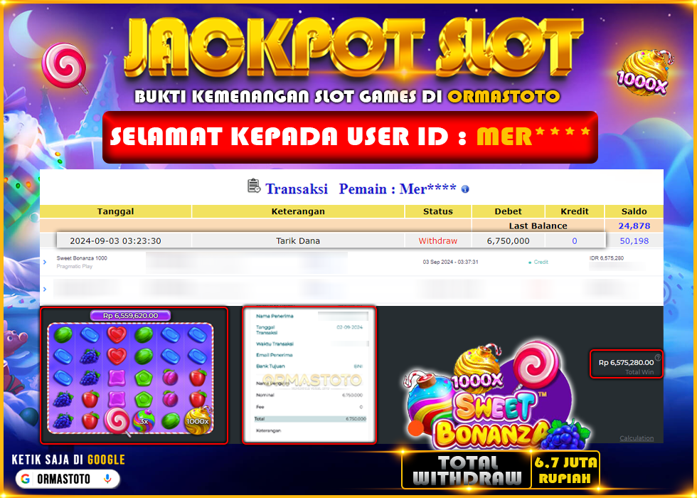 MEMBER ORMASTOTO JACKPOT SLOT BONANZA 1000 CUMA MODAL 50K